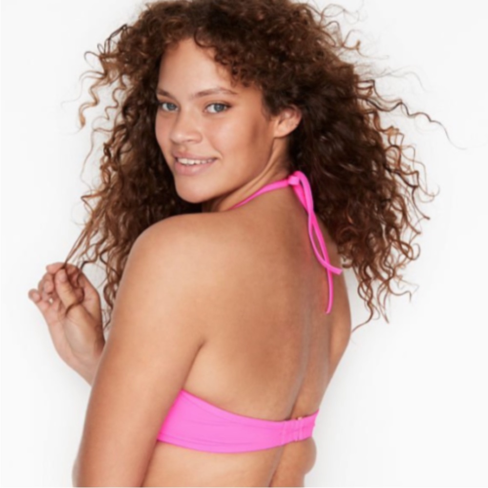 NWT VICTORIA'S SECRET Capri Ruffle Halter Swim Bikini Top Shocking Pink - Picture 2 of 4